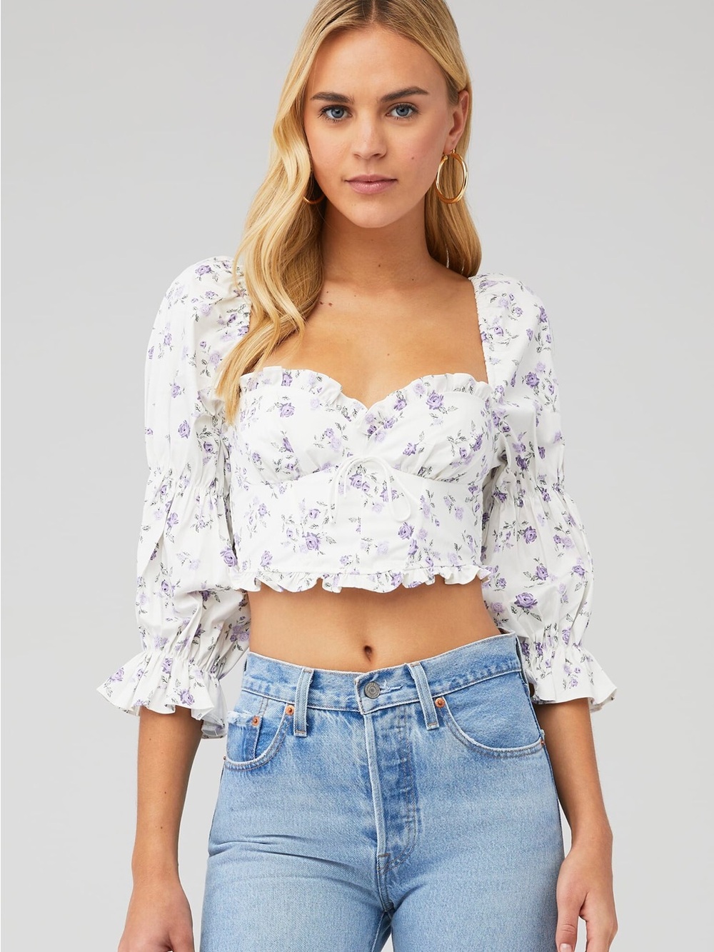 For Love & Lemons Leslie Blouse multi-color purple floral print milkmaid peasant